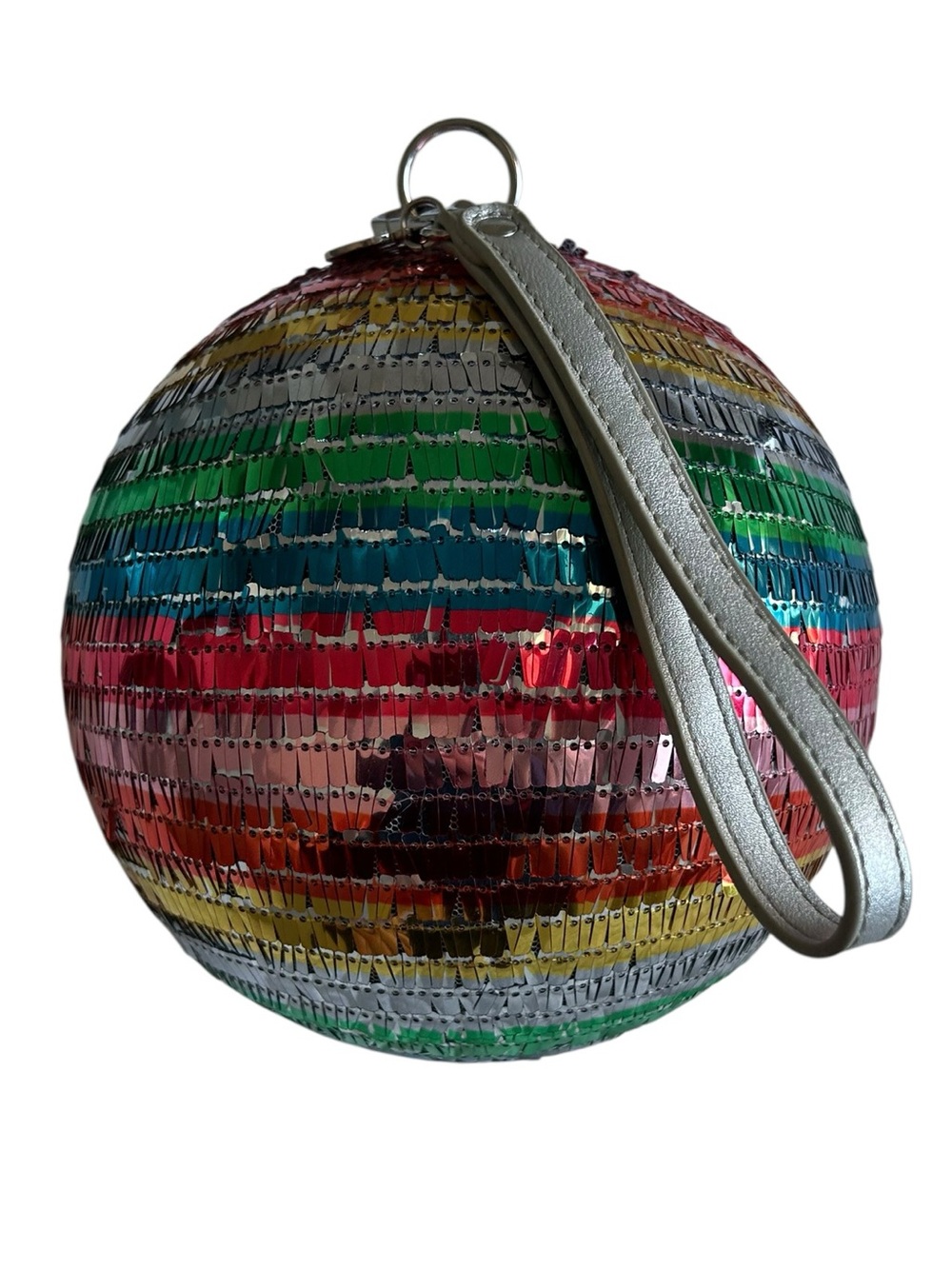 Packed Party Multicolor Sequin Sphere Wristlet with Silver Strap